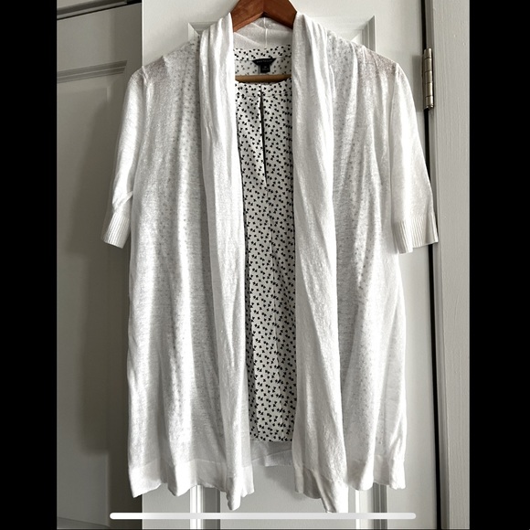 ANN TAYLOR SET Linen Blend Short Sleeve Cardigan and Sleeveless Top White Medium - Picture 1 of 5